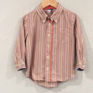 Gap Boy Sz 4T Shirt Striped Colorful Button Long Sleeve 100% Cotton Retro Preppy